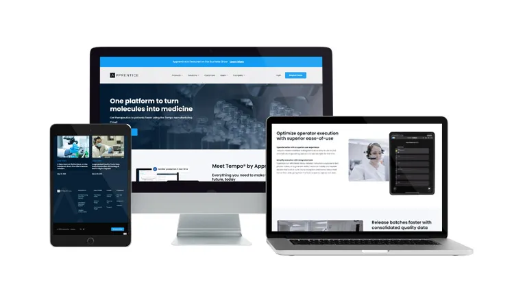 Apprentice.io website on desktop, laptop, and tablet