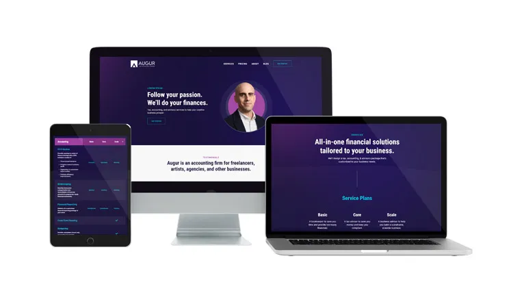 Augur.cpa website on desktop, laptop, and tablet