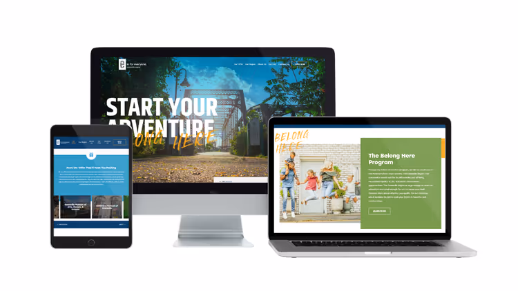 Belong Here Evansville website on desktop, laptop, and tablet