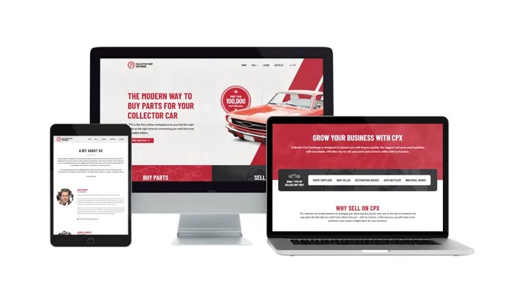 Collector Part Exchange website on desktop, laptop, and tablet