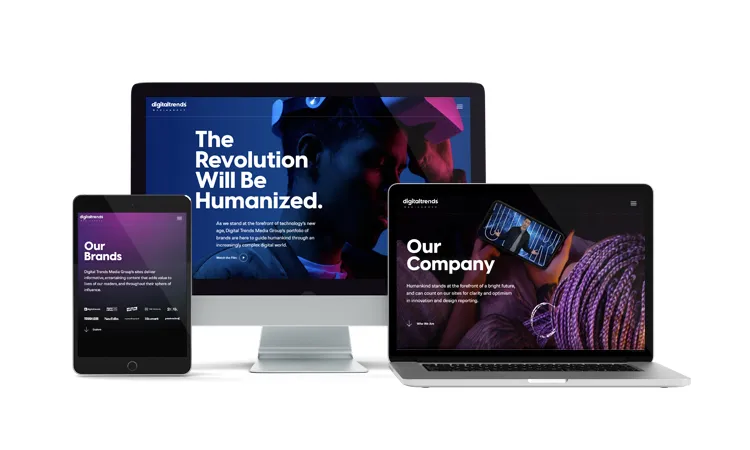 Digital Trends Media Group website on desktop, laptop, and tablet