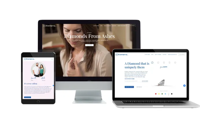 Eterneva website on desktop, laptop, and tablet