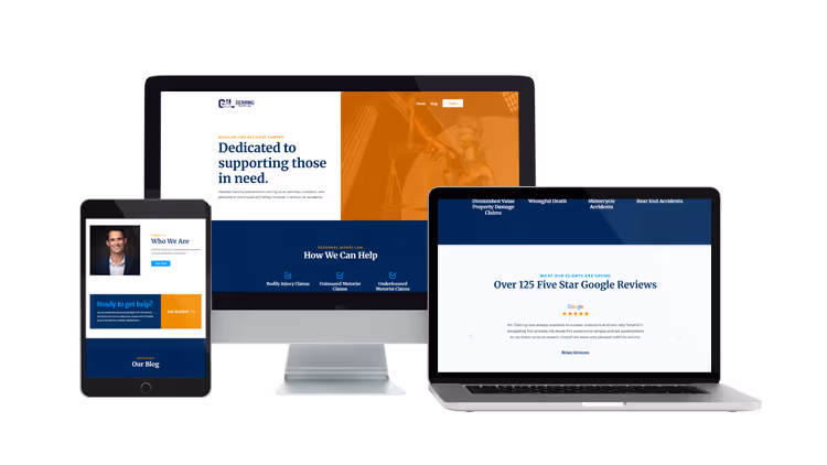 Gerring Injury Law website on desktop, laptop, and tablet