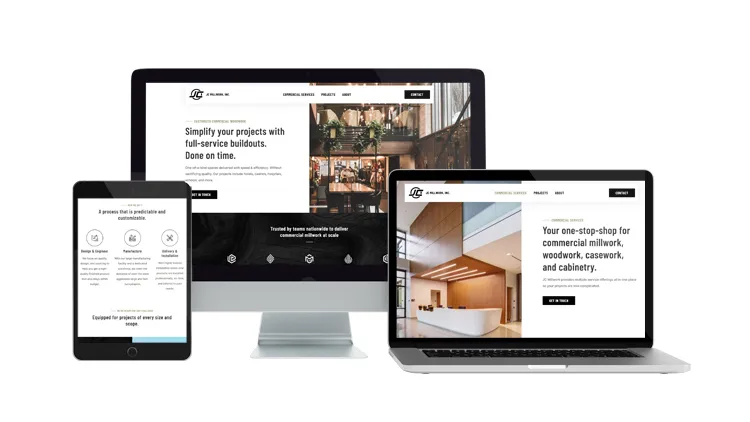 JC Millworks website on desktop, laptop, and tablet