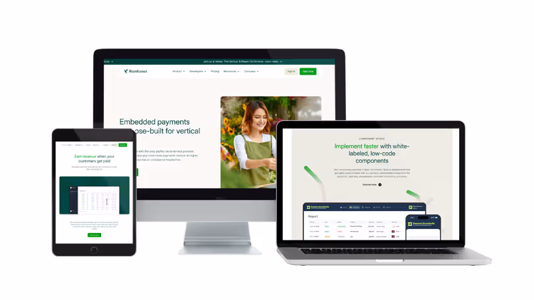Rainforest Pay website on desktop, laptop, and tablet