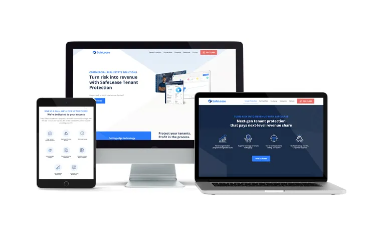 SafeLease website on desktop, laptop, and tablet