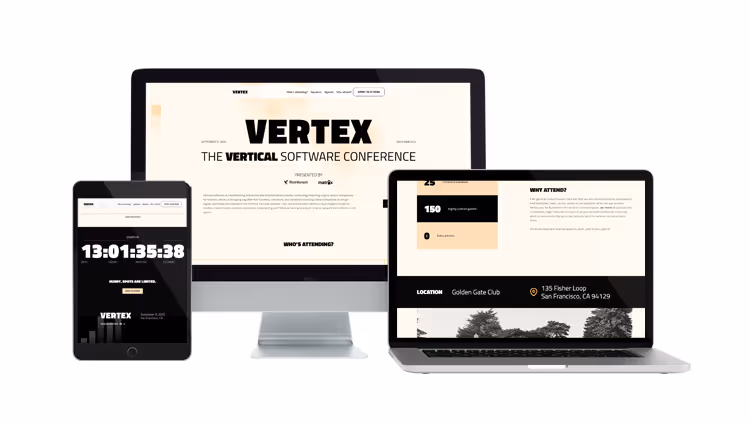 Vertex Conference website on desktop, laptop, and tablet