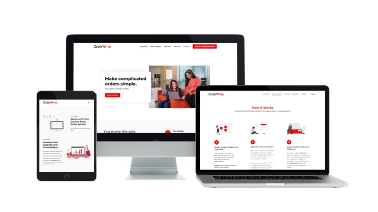 OrderWrite website on desktop, laptop, and tablet