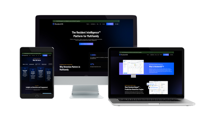 ResidentOS website on desktop, laptop, and tablet