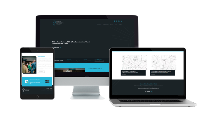 Taichung International Fellowship website on desktop, laptop, and tablet
