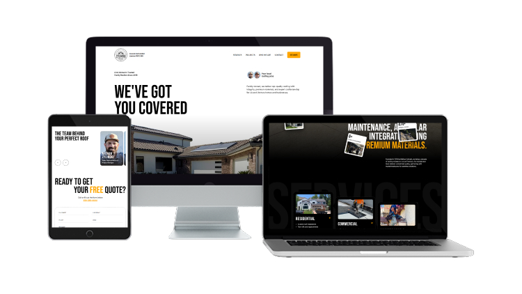 Zylinski Roofing website on desktop, laptop, and tablet